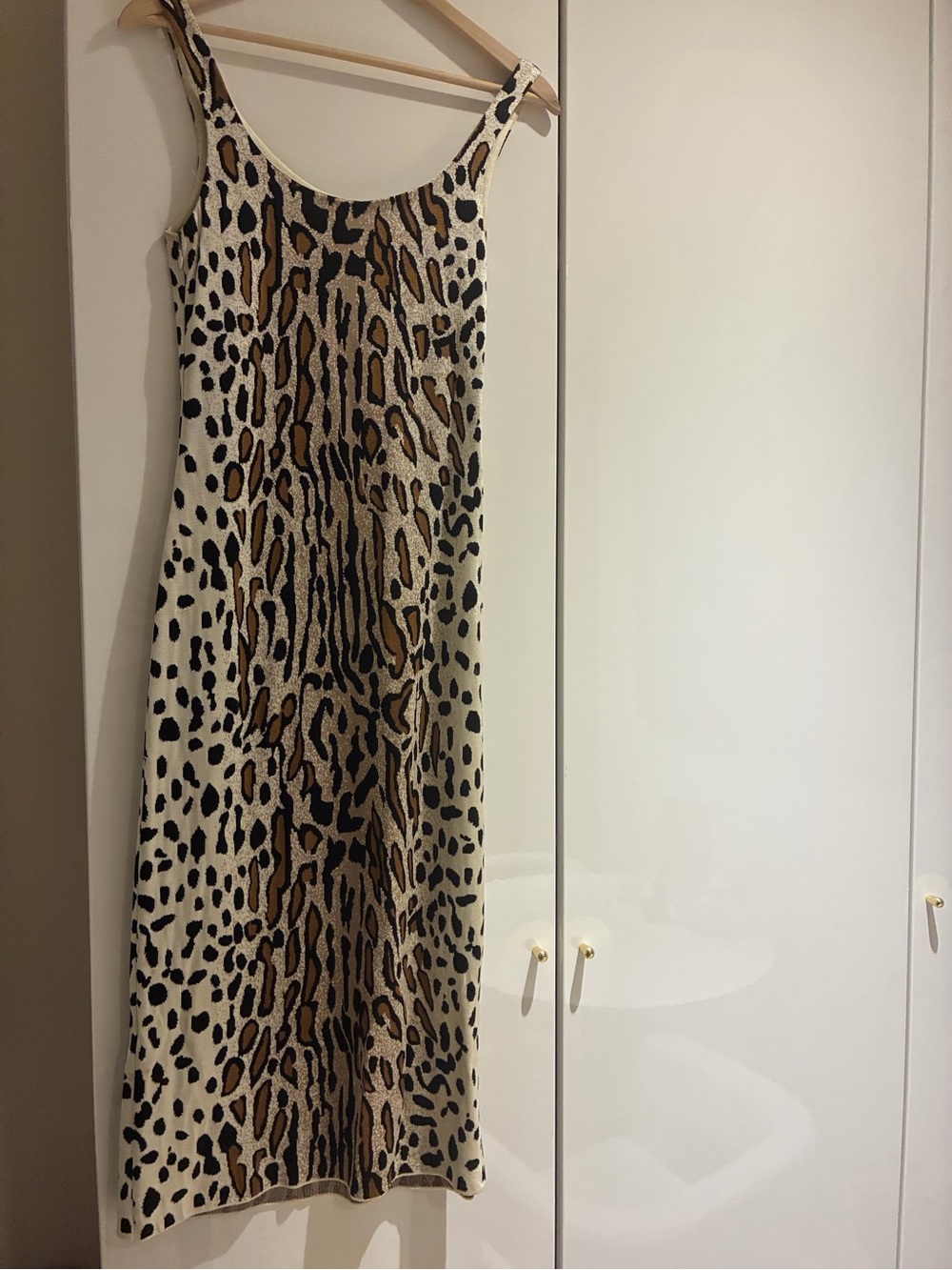 ST. JOHN - Cream, Brown & Black Animal-Print Slip Midi Dress - Size 4